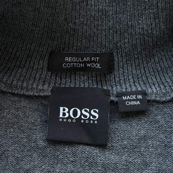 Hugo Boss Jacket Mens Medium Gray 1/4 Zip Cotton Wool Blend Knit Pullover - Picture 6 of 10